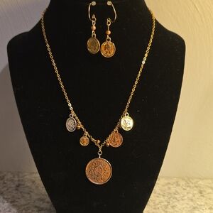 Gold and Silver Coin Necklace Set